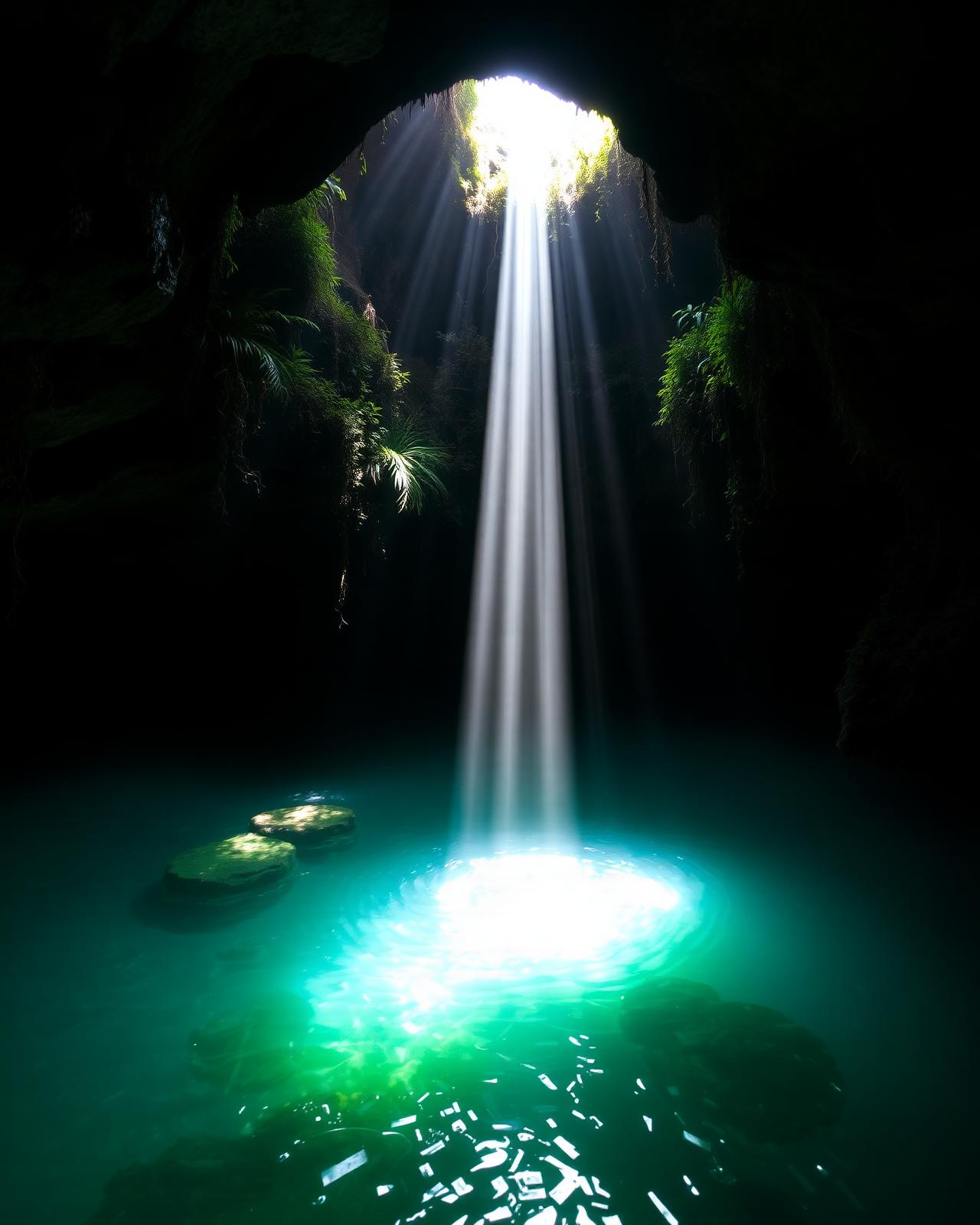 Cenote iluminado pelo sol