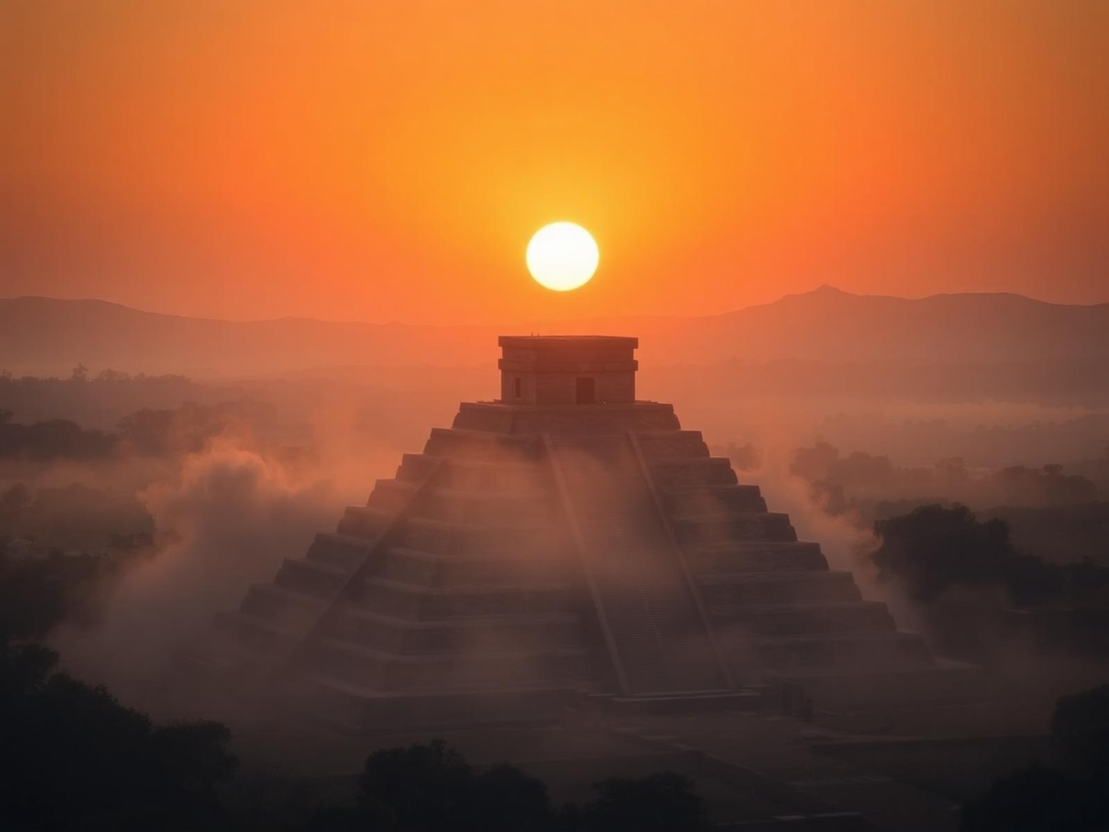 Pirâmide de Teotihuacán no amanhecer